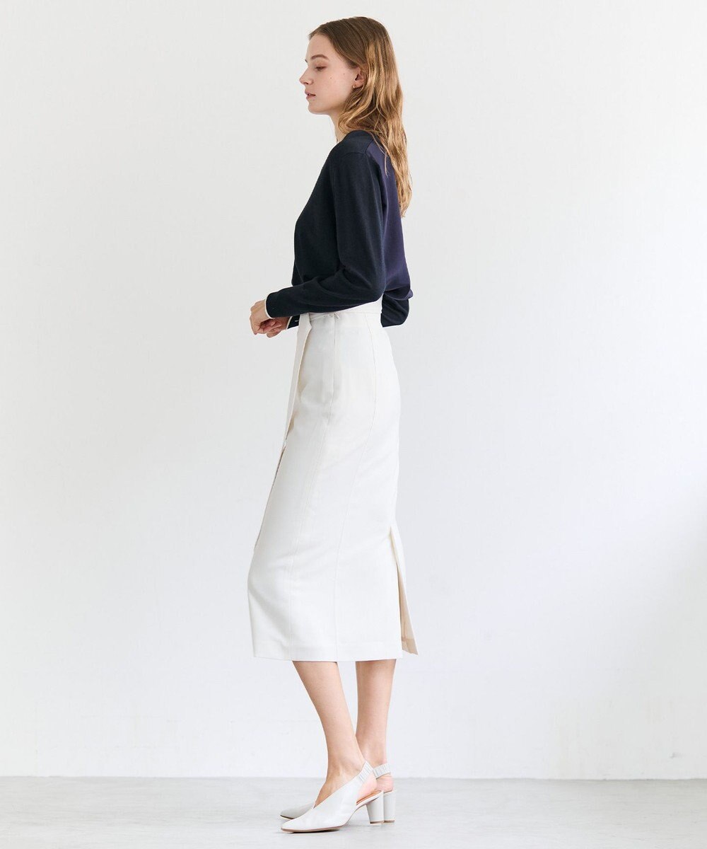 BEIGE， CHLOR / ウールシルクツイルドッキングVネックニット 