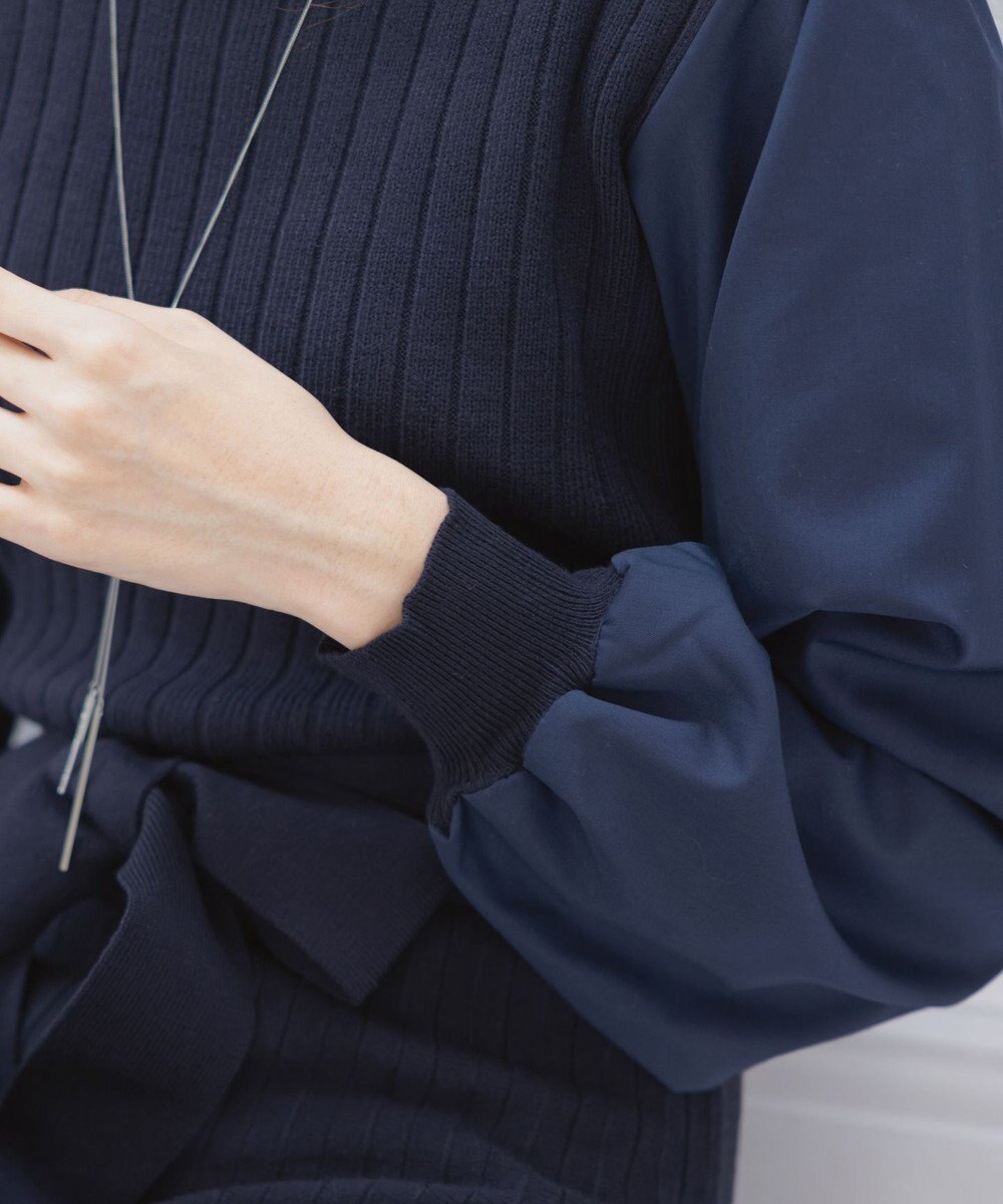 Tiaclasse 【洗える】パフ袖ニットコンビワンピース 