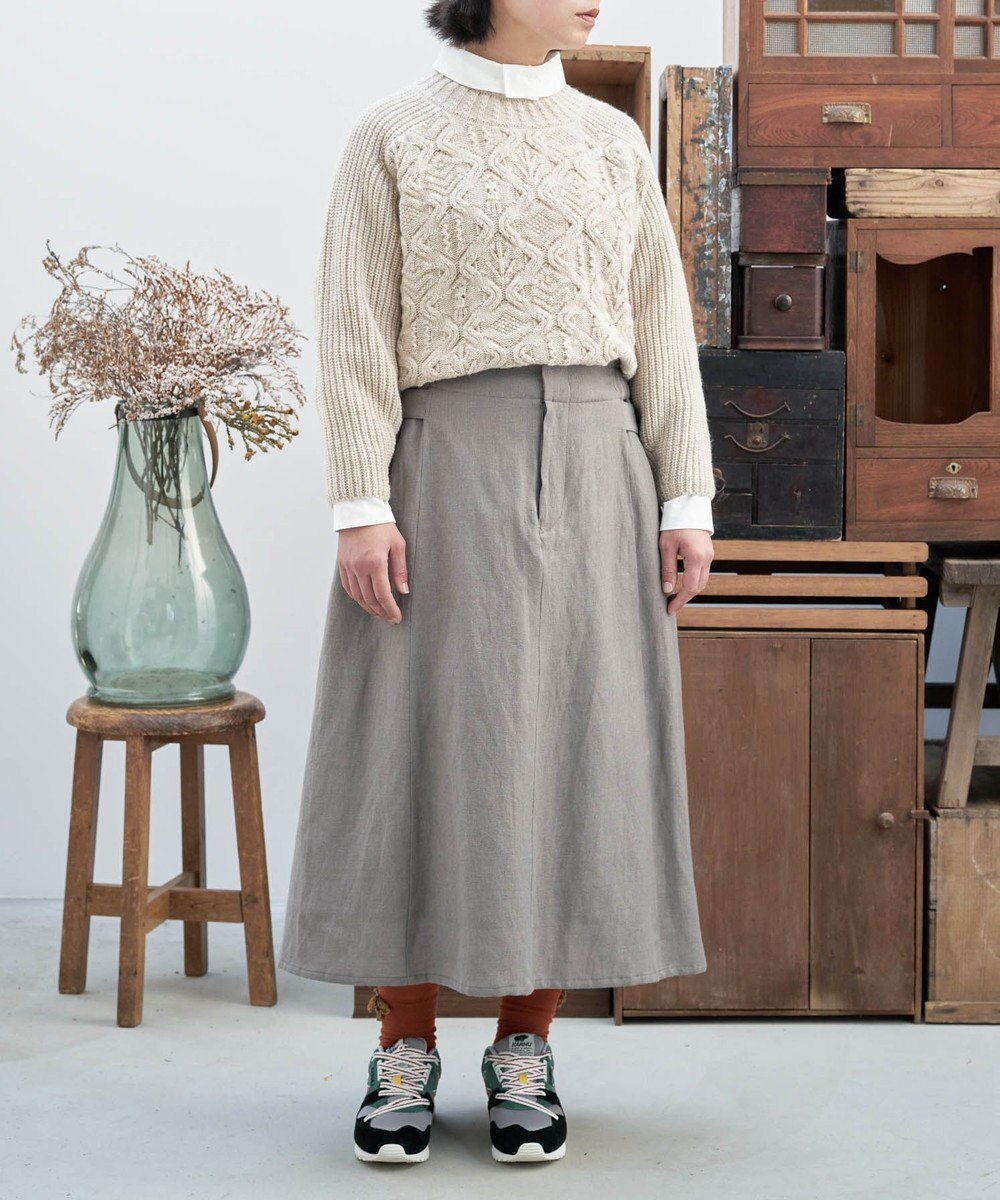 muuc 〈ロングシーズン心地良いウールリネン生地〉後ろウエストゴム有り 両サイドにベルト調節有り 裏地有り スカート 