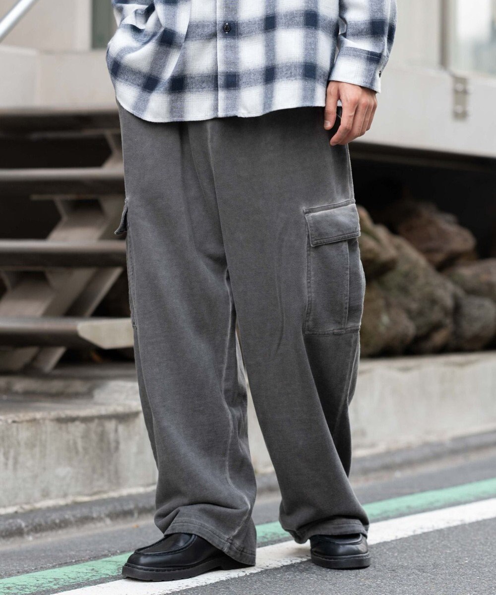 WEGO 【ユニセックス着用ITEM/ウエストゴム/MLサイズ展開】ワイドスウェットカーゴパンツ 
