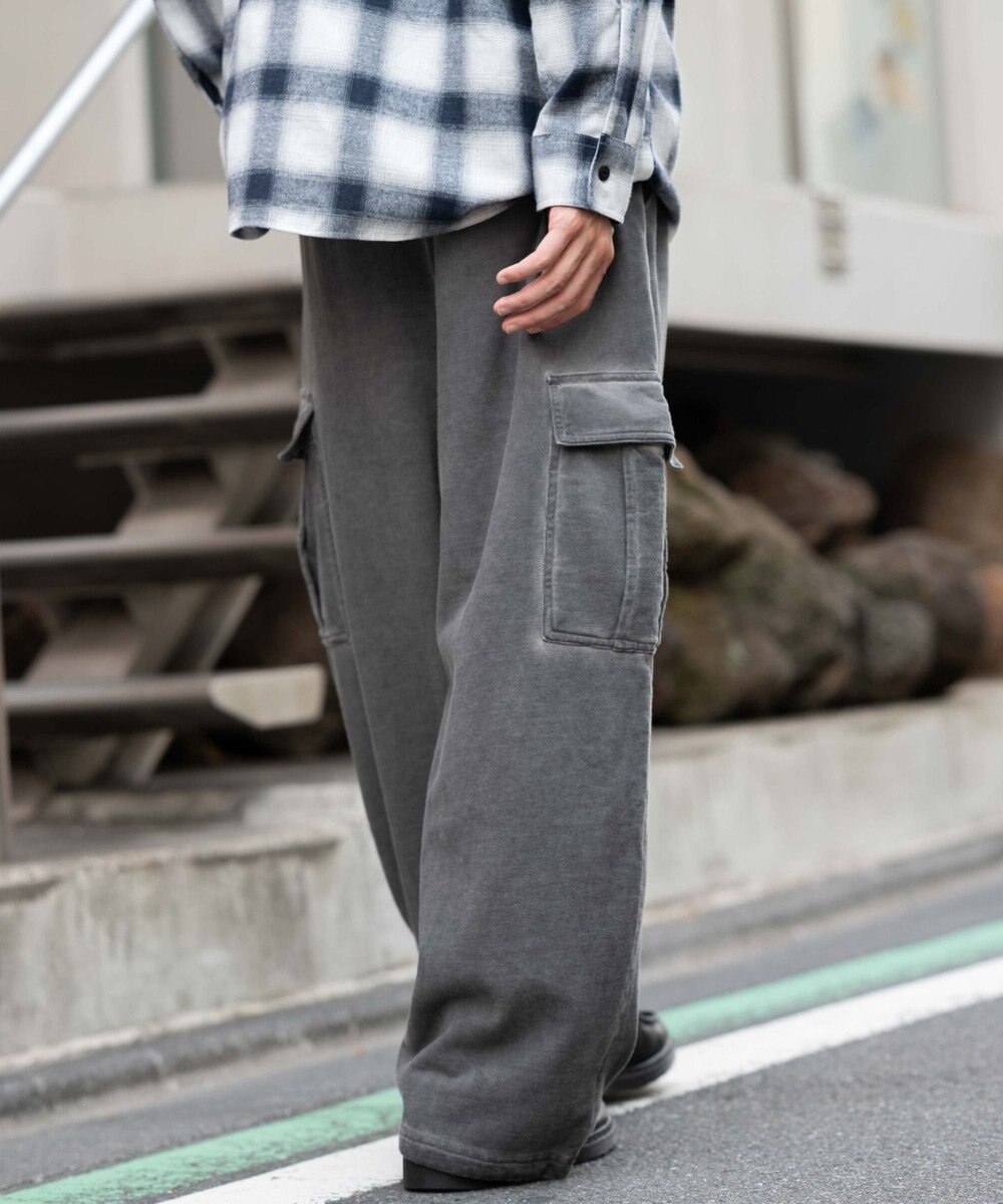 WEGO 【ユニセックス着用ITEM/ウエストゴム/MLサイズ展開】ワイドスウェットカーゴパンツ 