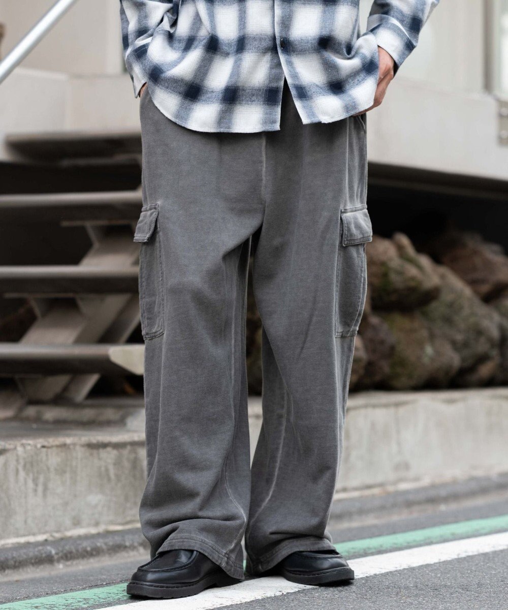 WEGO 【ユニセックス着用ITEM/ウエストゴム/MLサイズ展開】ワイドスウェットカーゴパンツ 