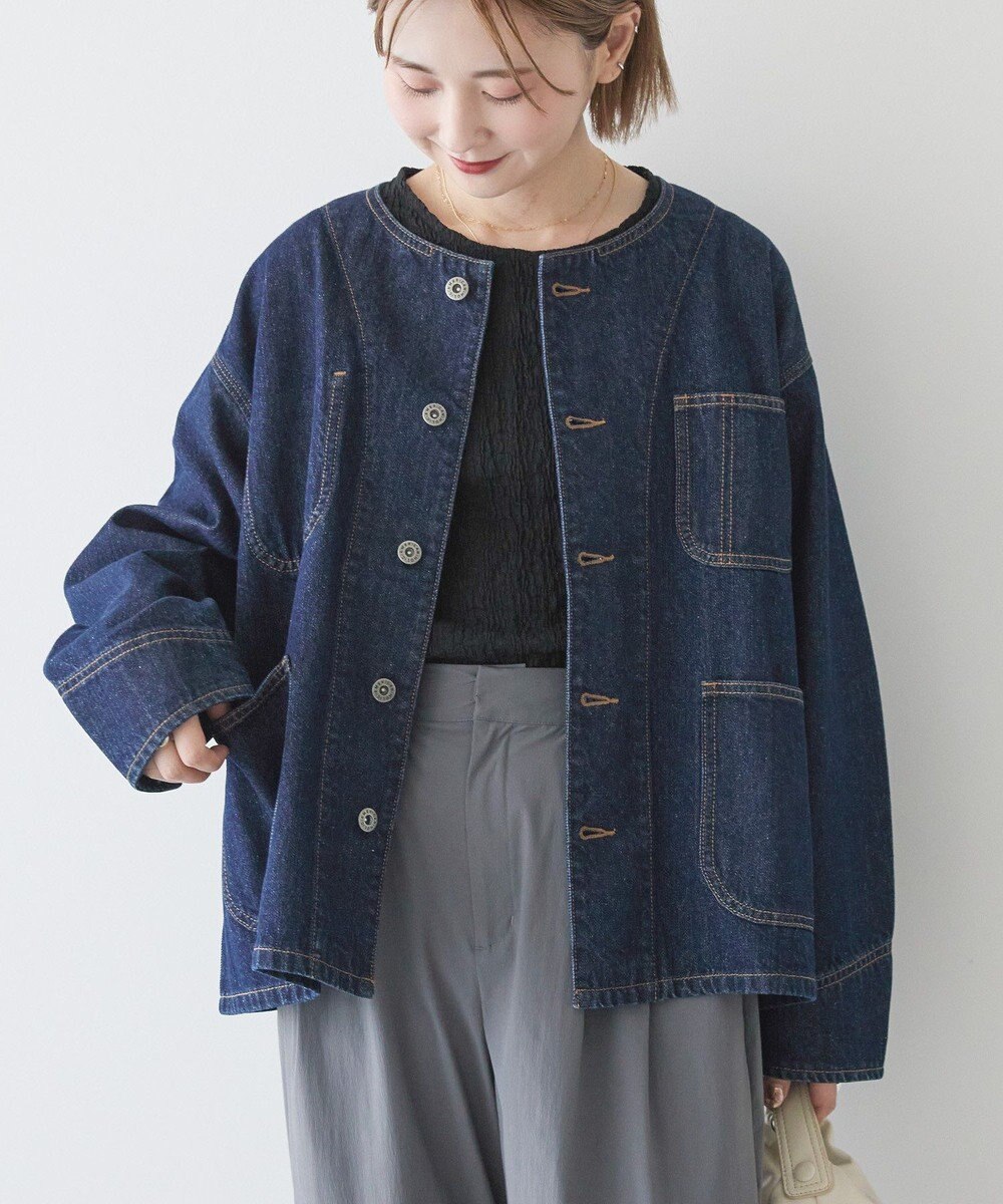 AMERICAN HOLIC ノーカラーデニムカバーオール 