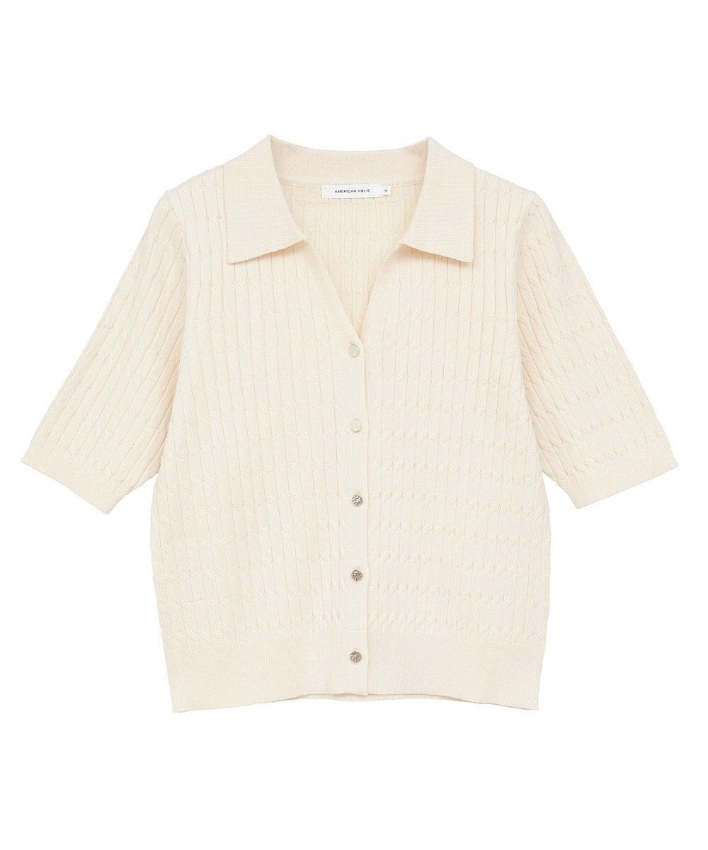 AMERICAN HOLIC 【2WAY】金ボタン衿付きケーブルプルオーバー 