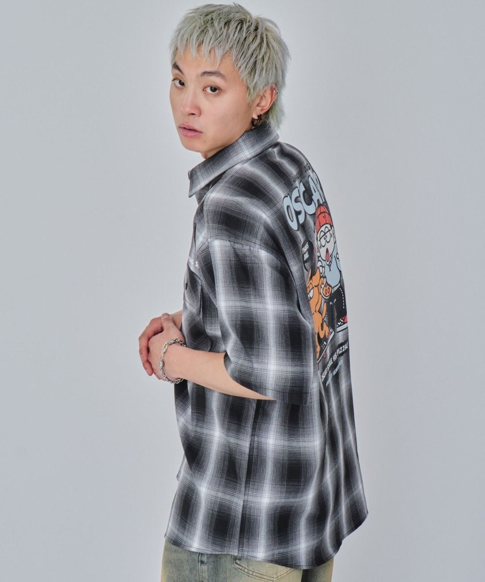 WEGO 【ユニセックス着用ITEM/MLサイズ展開】イラストオンブレチェックシャツ（SS） 