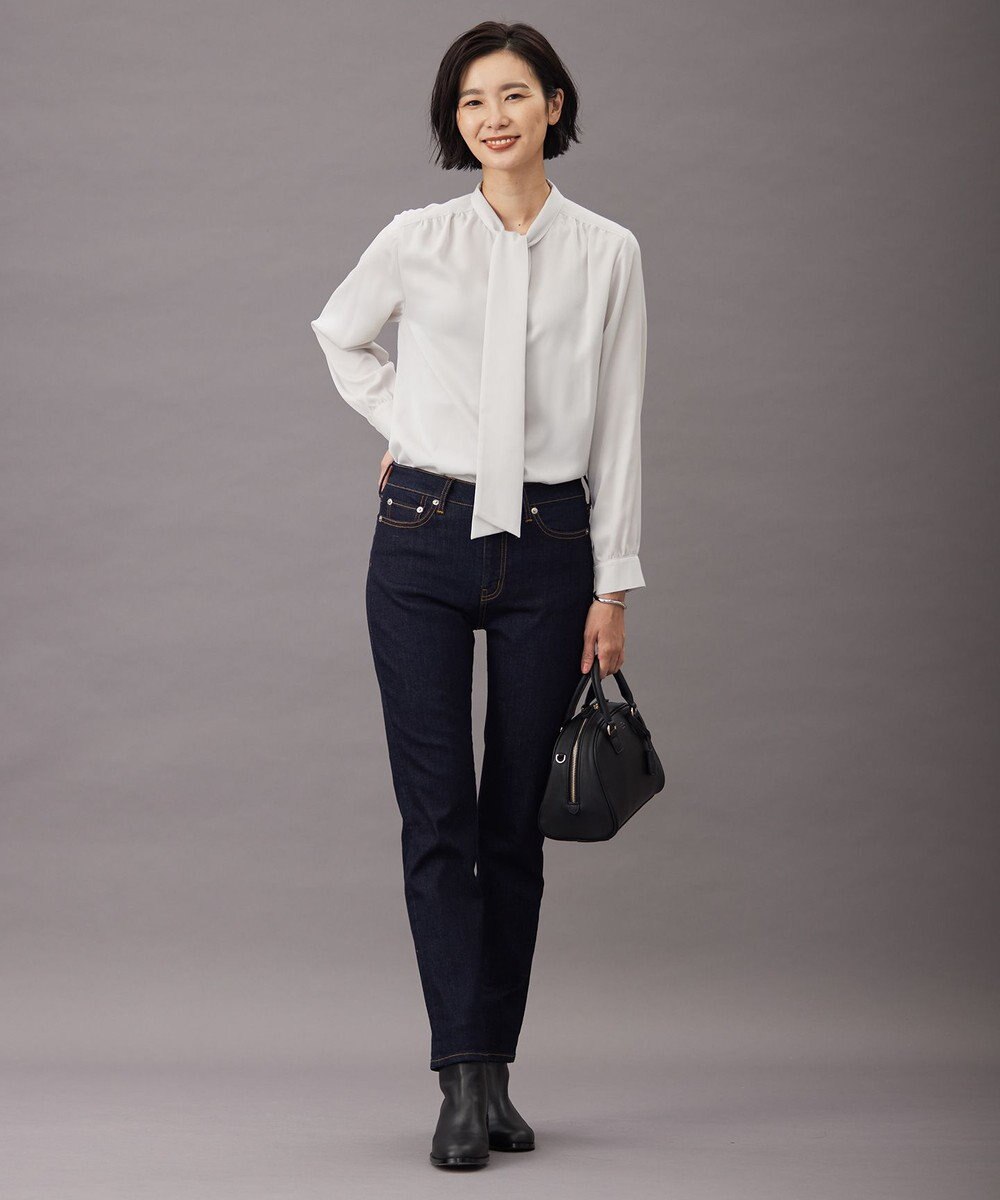 J.PRESS LADIES L 【洗える】ピーチサテン ボウタイ ブラウス 