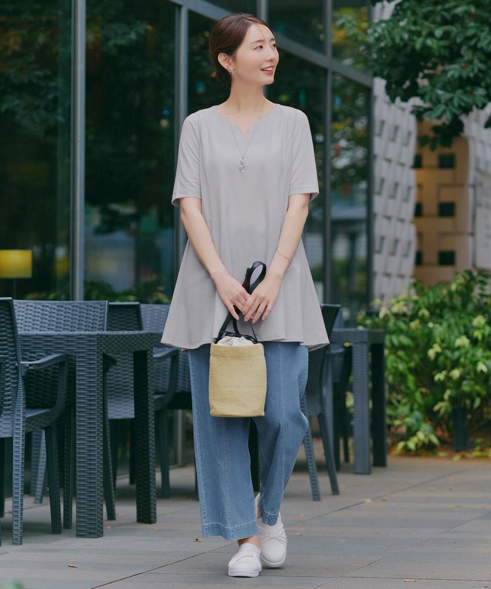 Tiaclasse 【おのののかさん着用】TCデニム切替ワイドストレートパンツ 