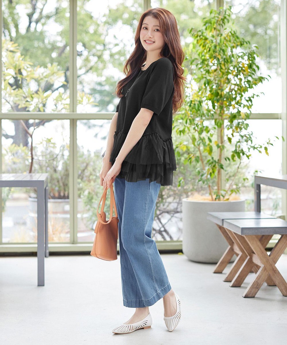 Tiaclasse 【おのののかさん着用】TCデニム切替ワイドストレートパンツ 