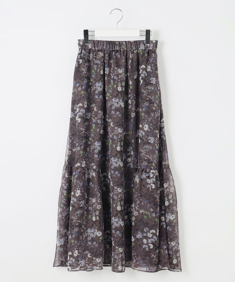 自由区 【セットアップ対応・洗える】ボタニカルフラワープリントティアード スカート 