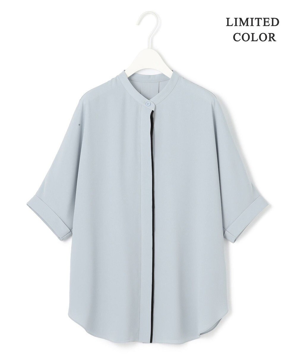 ICB L 【人気のため新色追加・接触冷感・UVケア・速乾・洗える】BackSatinAmunzen 5分袖バンドカラーブラウス 