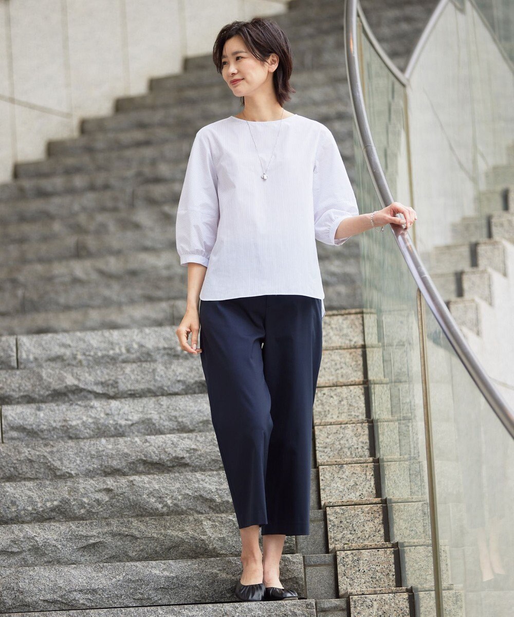 J.PRESS LADIES 【WEB限定カラーあり・セットアップ対応・洗える・撥水・防汚】コットンFITTYシャーク ワイド アンクル パンツ 