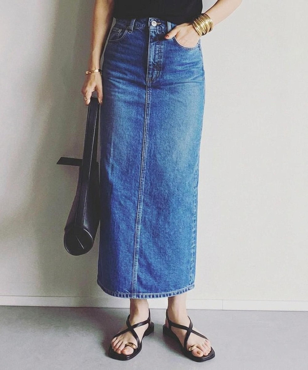 woadblue ＜坪田あさみさんコラボ＞コットン100％I LINE DENIM SKIRT  Iライン デニムスカート 