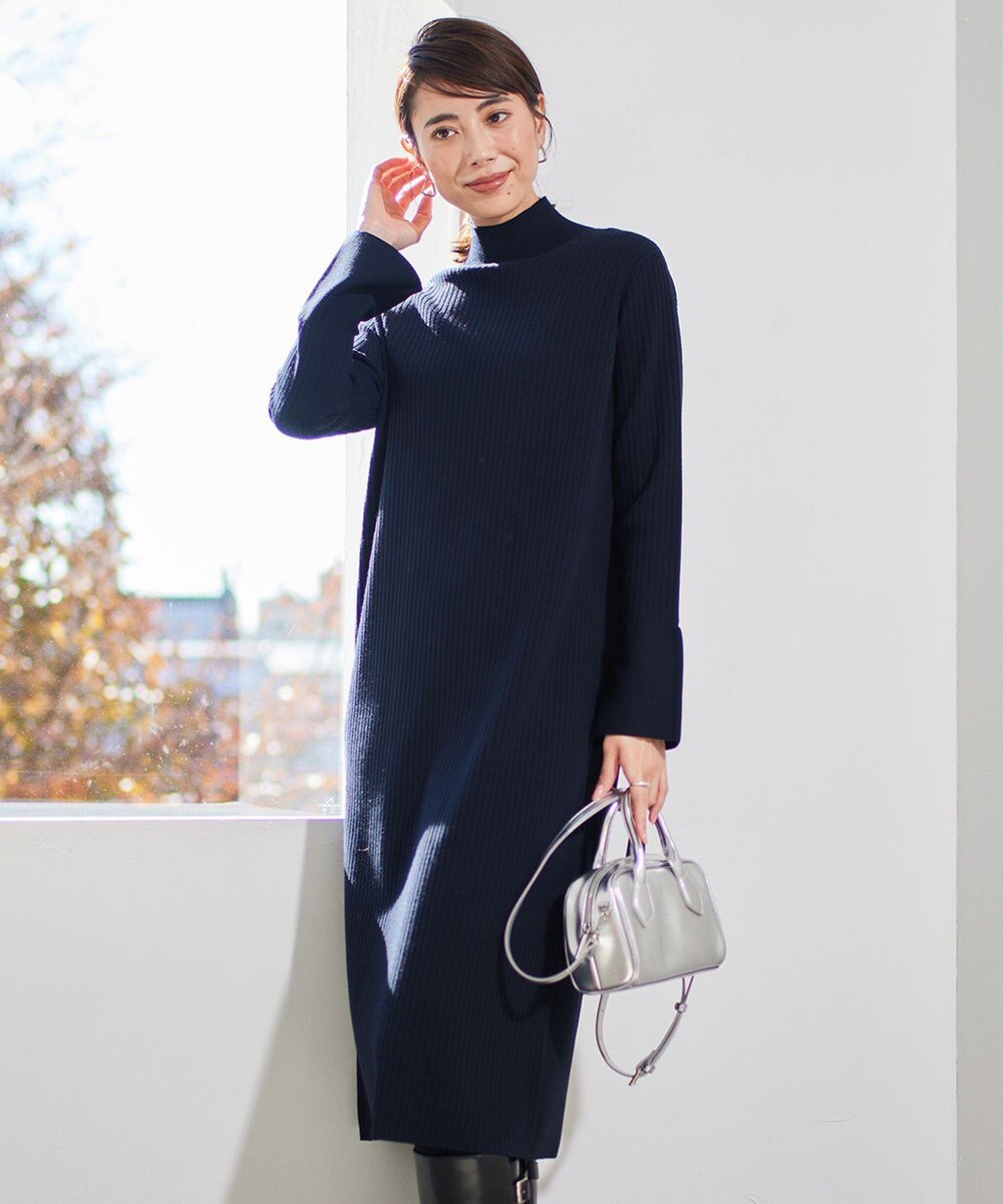 ICB 【洗える】 ヴィスコースリブハイゲージ ニットワンピース 