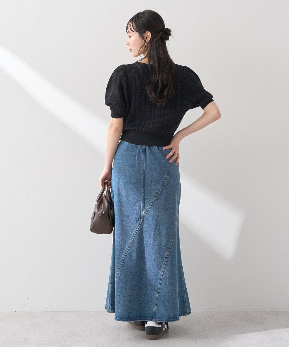 earth music&ecology 透かしケーブルパフスリニットカーディガン 