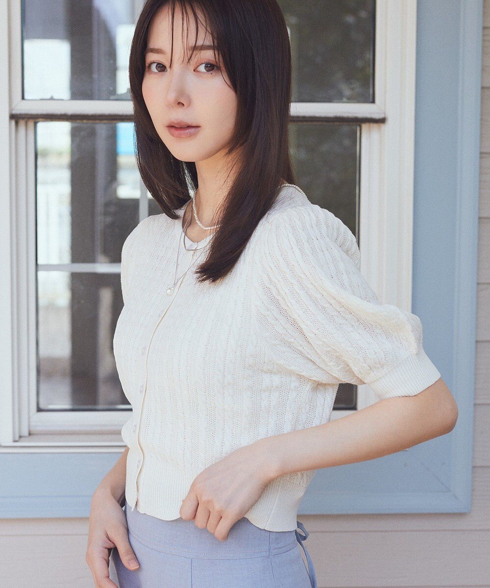 earth music&ecology 透かしケーブルパフスリニットカーディガン 