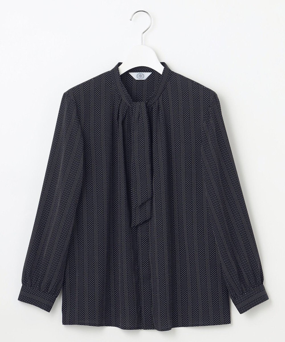 J.PRESS LADIES S 【洗える】ドットデシンプリント ボウタイ バンドカラー ブラウス 