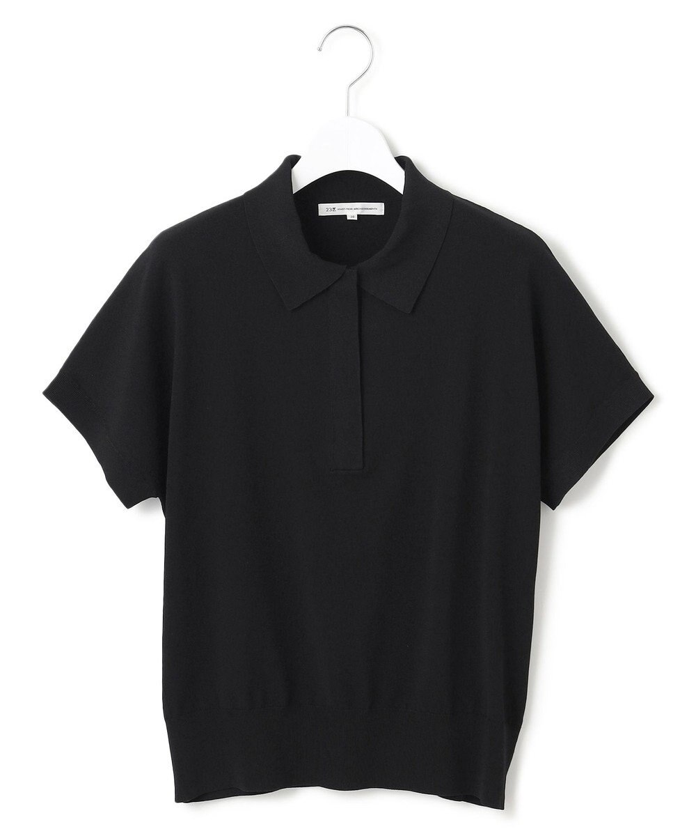 23区 L 【洗える】レーヨンポリエステルストレッチ フレンチスリーブ ポロニット 