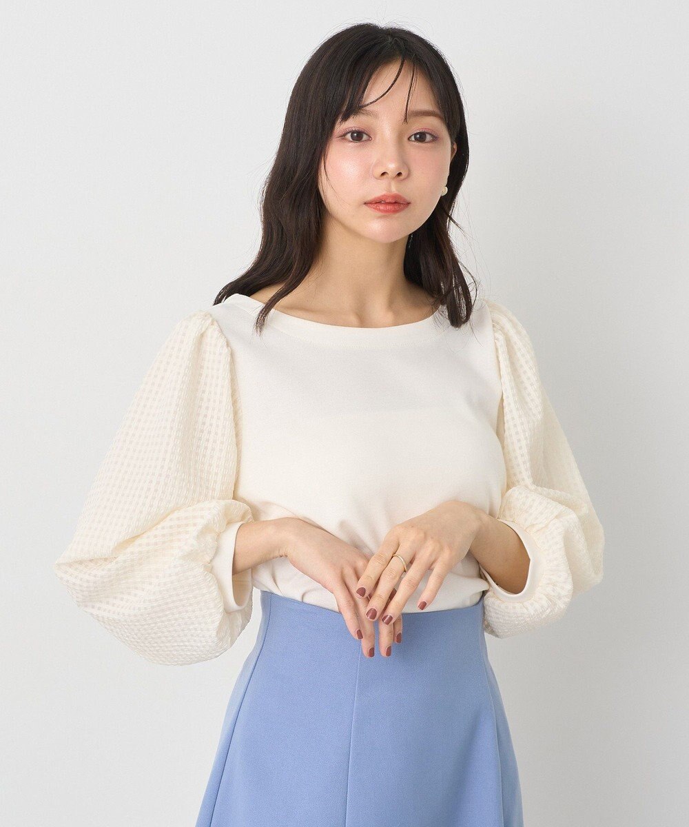 earth music&ecology シアーチェックスリーブプルオーバー 