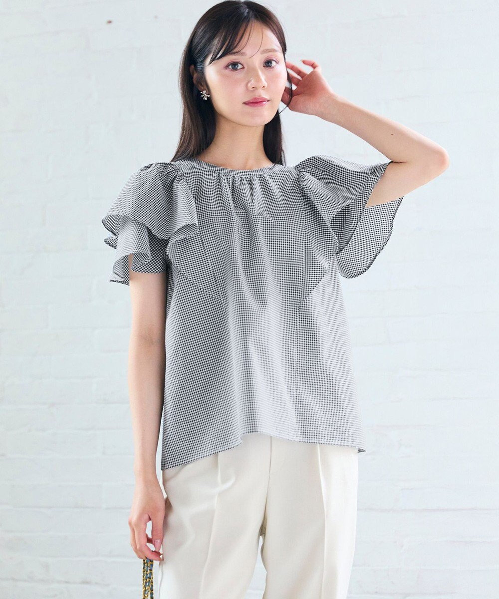 Feroux 【洗える】袖フリルブラウス 