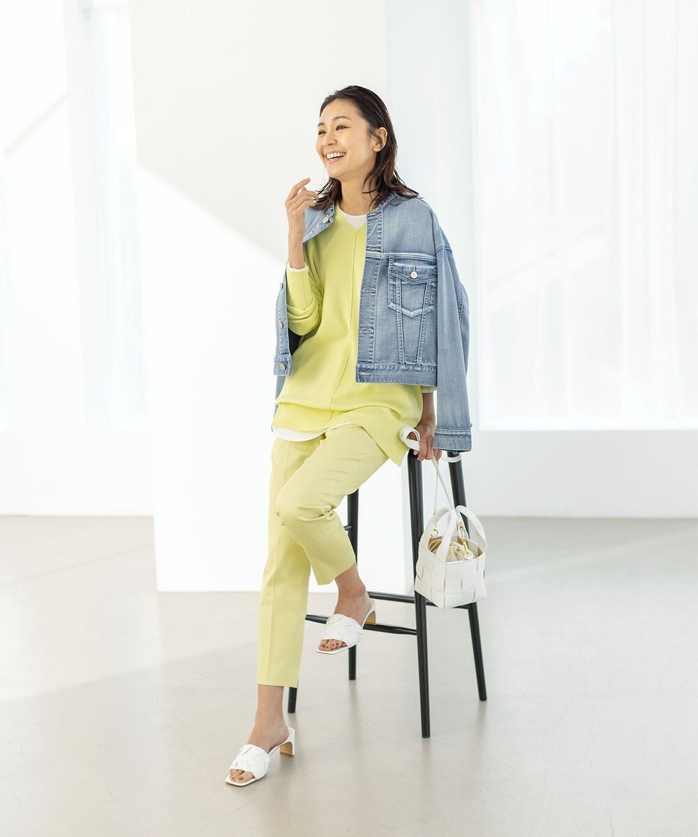 自由区 【WEB限定カラー有/洗える】コットンアセテート チュニック丈ニット 