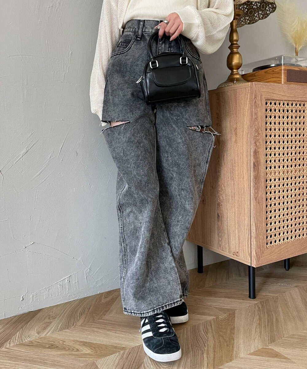 WEGO 【SMサイズ展開】サイドカットデニムストレートパンツ 
