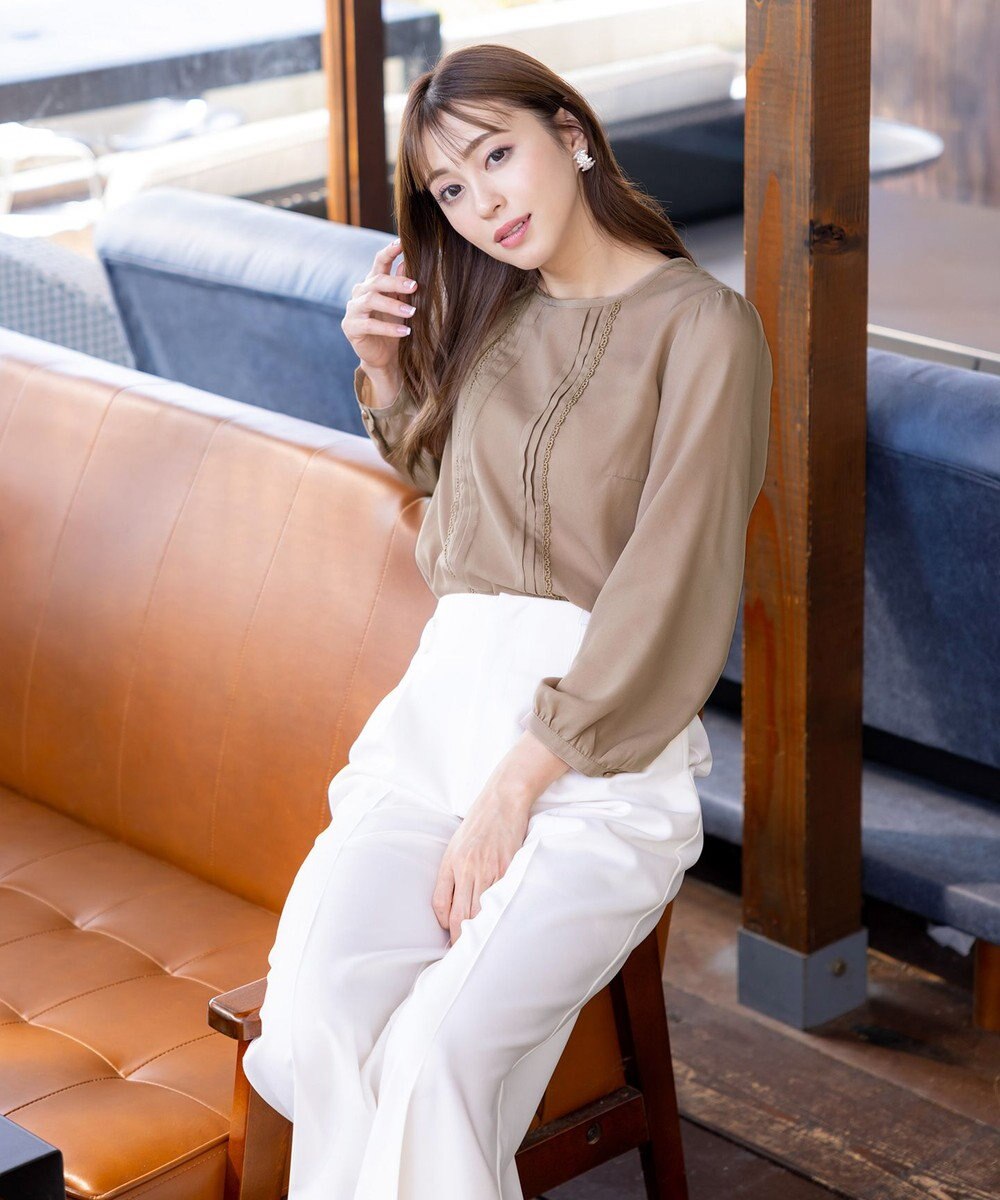 Tiaclasse L 【洗える】ピンタックレースブラウス 