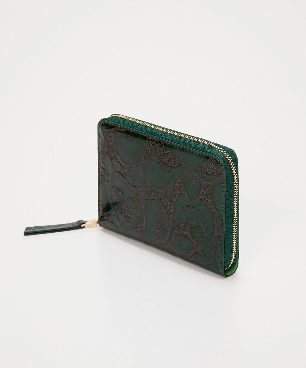 TOPKAPI 【TREASURE TOPKAPI】ローズエンボス ツヤ レザー ラウンドファスナー 二つ折り財布/パスポート対応 