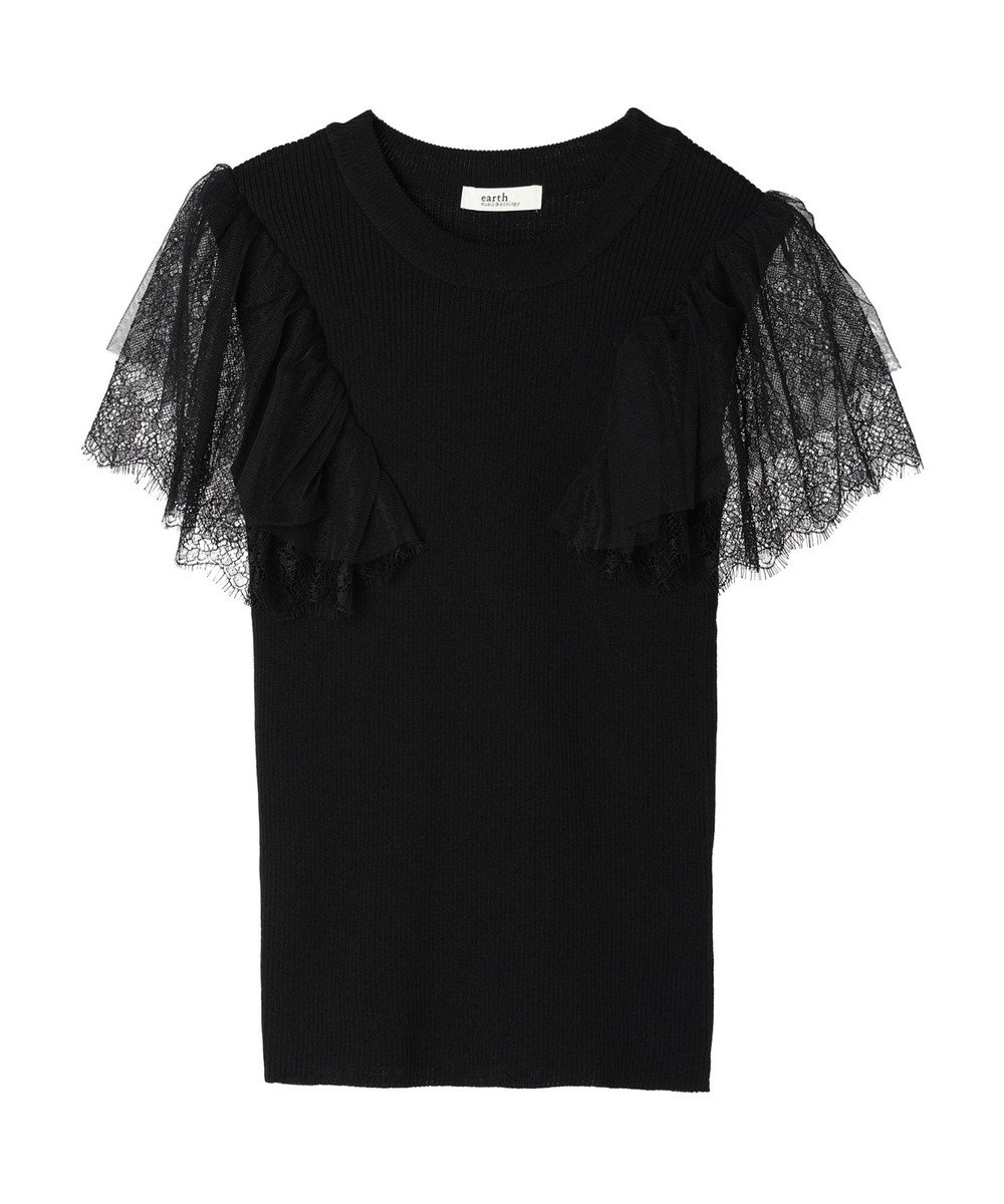 earth music&ecology 袖レースリブニットプルオーバー 