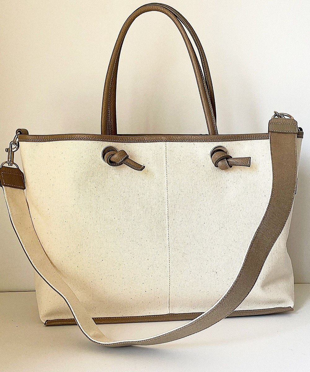 Hekhèr Le Style de Vie 【日本製 / A4サイズ対応/2WAY】コットンキャンバス×シュリンクレザー ノットトートバッグ large 