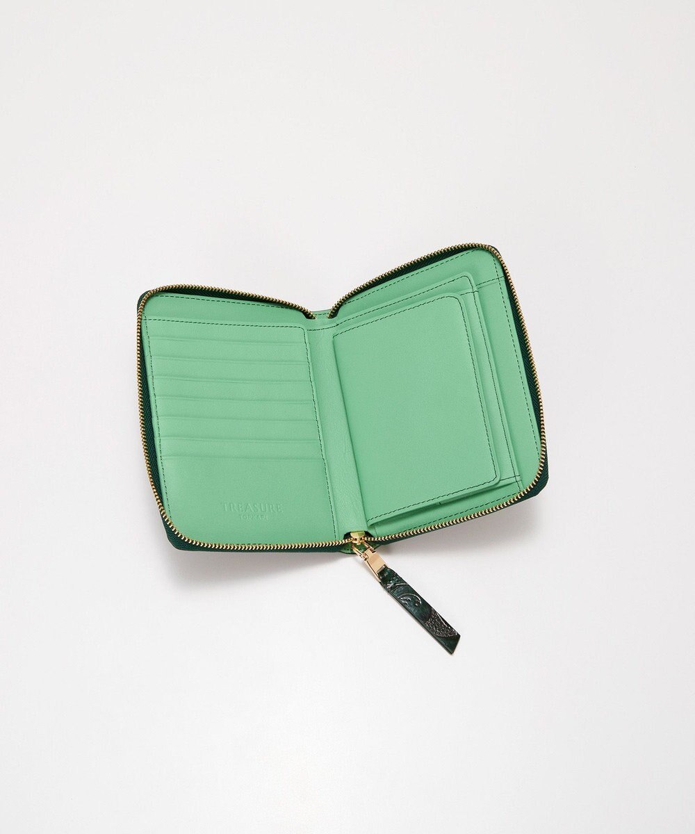 TOPKAPI 【TREASURE TOPKAPI】ローズエンボス ツヤ レザー ラウンドファスナー 二つ折り財布/パスポート対応 