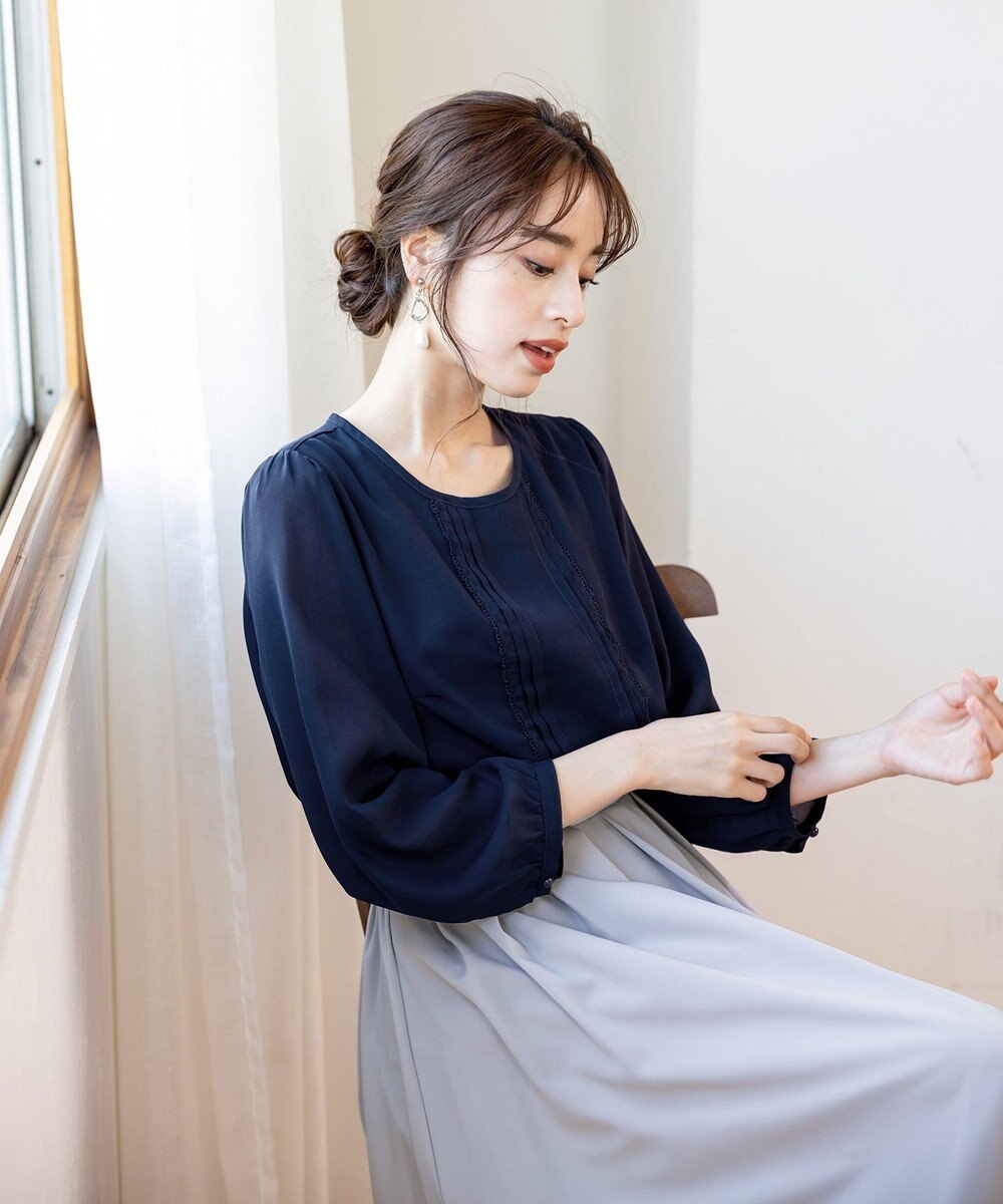 Tiaclasse 【洗える】ピンタックレースブラウス 