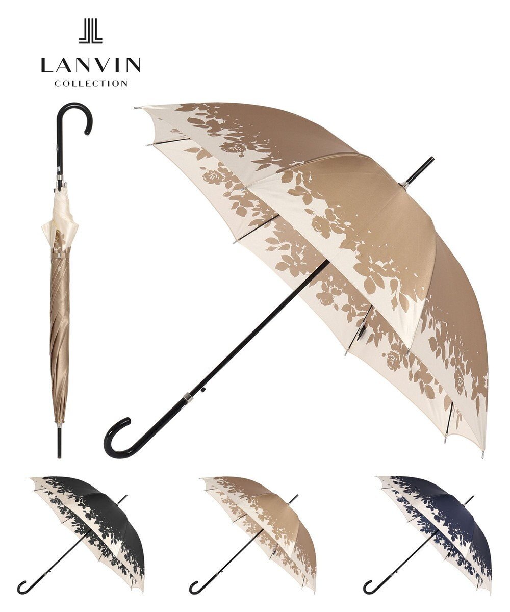 MOONBAT LANVIN COLLECTION 長傘 リーフ サテンプリント ジャンプ 耐風 