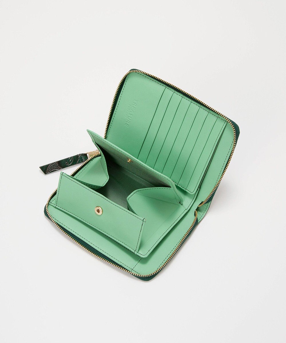 TOPKAPI 【TREASURE TOPKAPI】ローズエンボス ツヤ レザー ラウンドファスナー 二つ折り財布/パスポート対応 