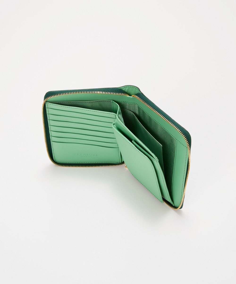 TOPKAPI 【TREASURE TOPKAPI】ローズエンボス ツヤ レザー ラウンドファスナー 二つ折り財布/パスポート対応 