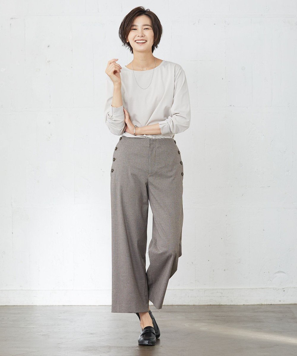 J.PRESS LADIES L 【洗える】Mixツイードチェック  セミワイド パンツ 