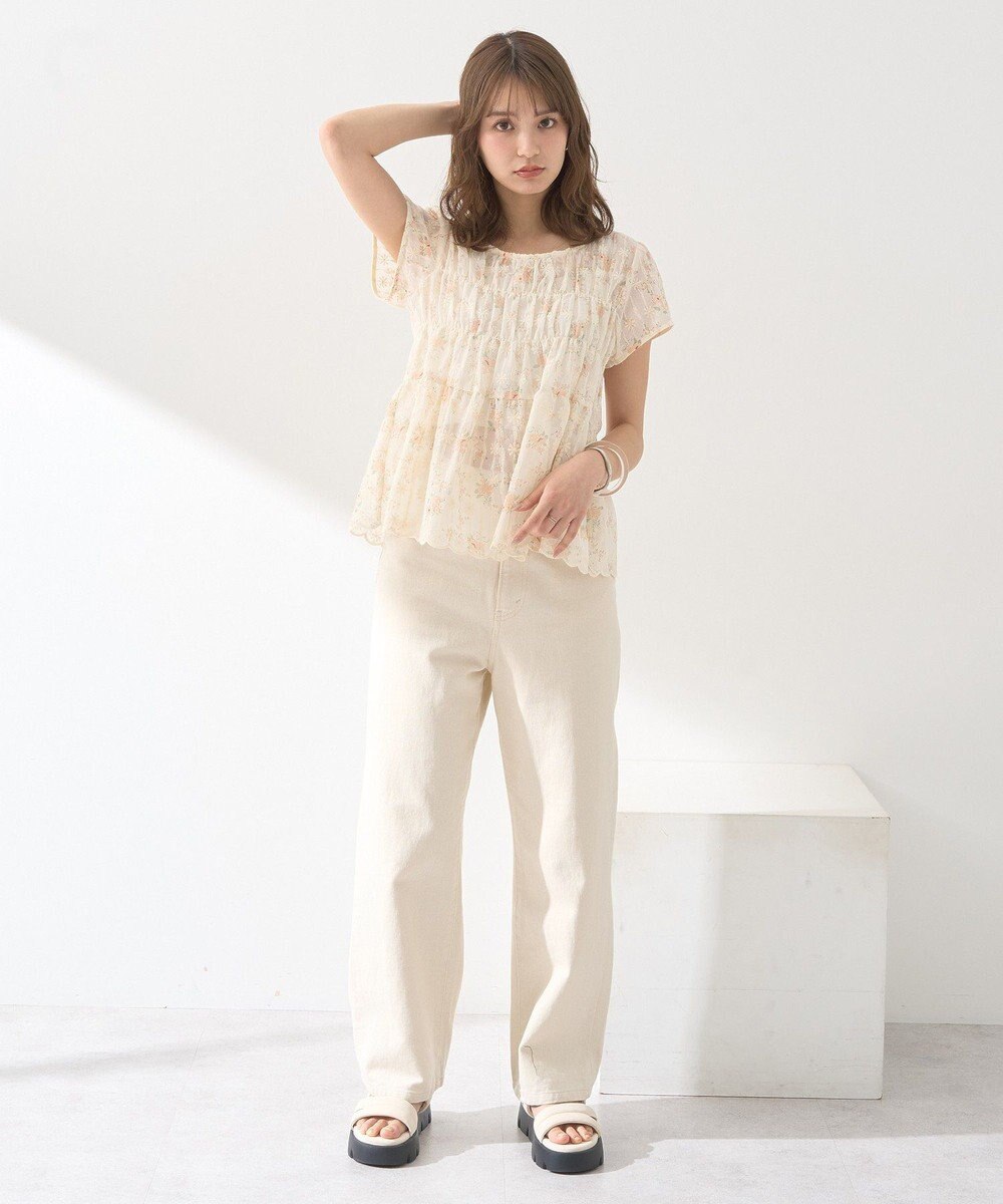 earth music&ecology フラワープリント刺繍ブラウス 