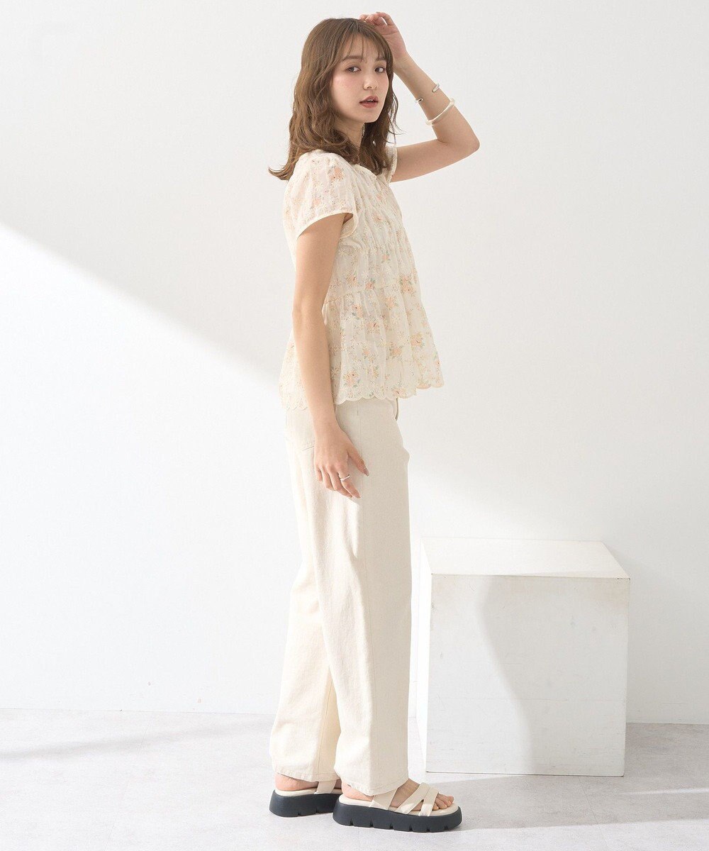 earth music&ecology フラワープリント刺繍ブラウス 