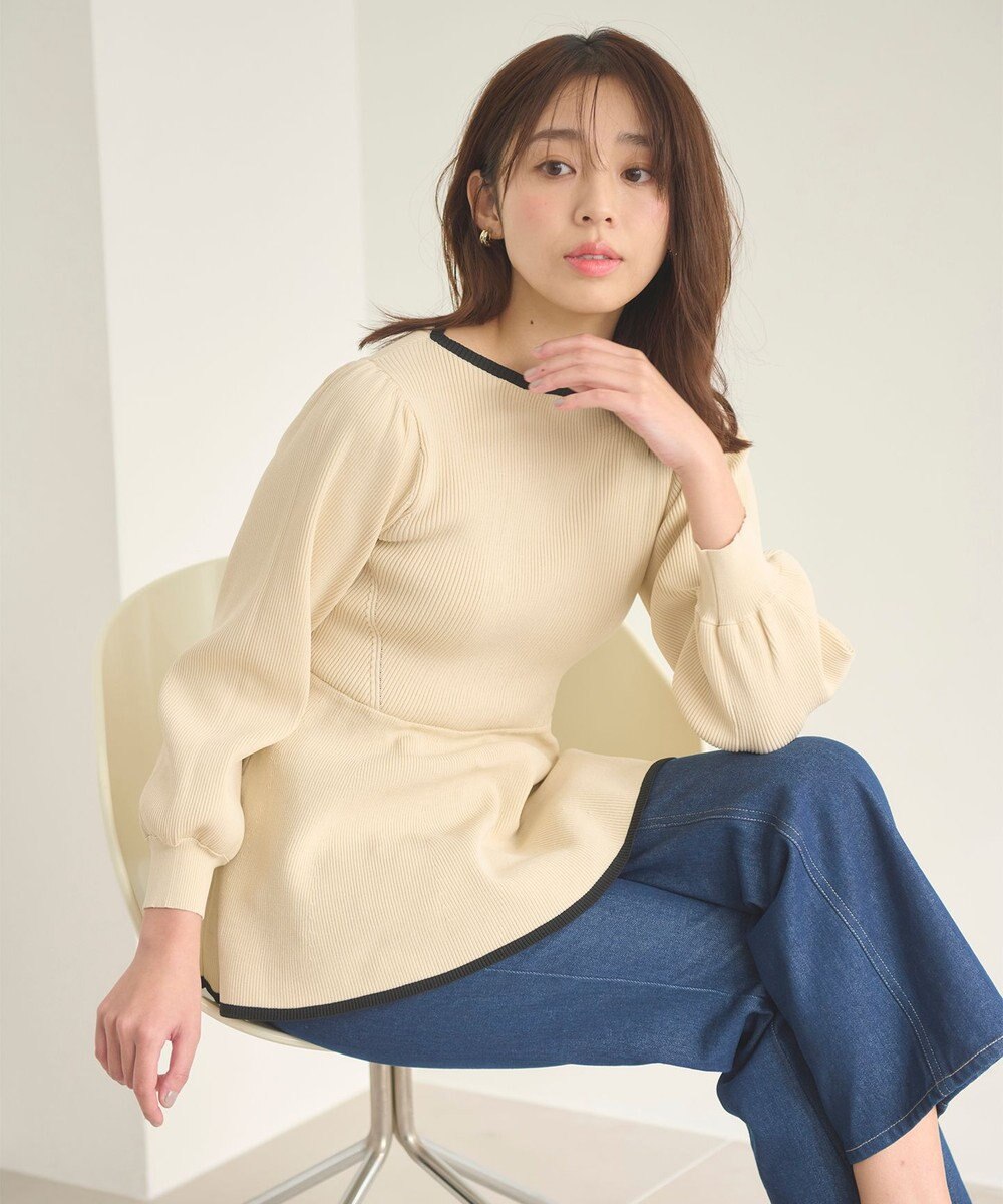 Feroux 【洗える】バイカラーペプラム ニット 