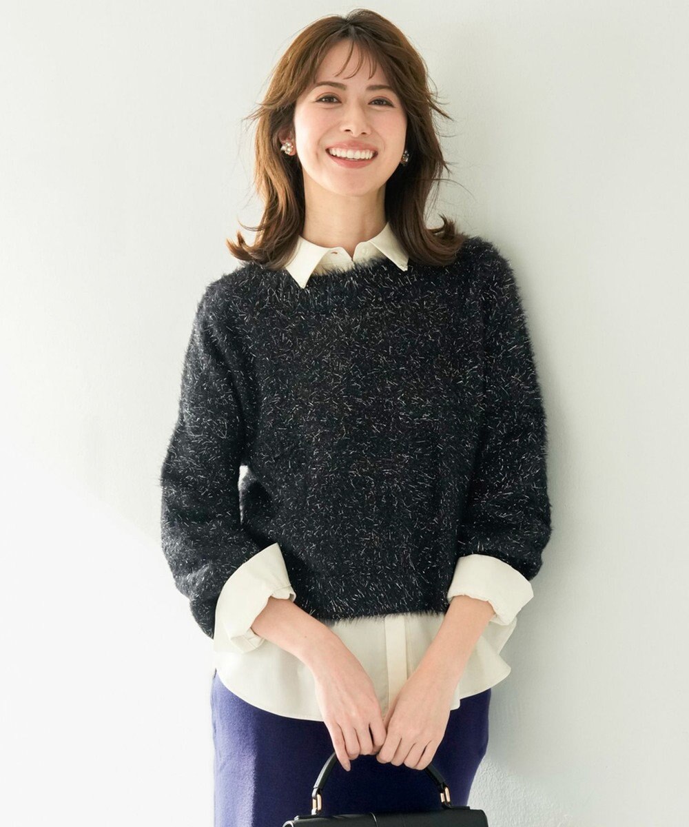 ANY SIS 【洗える】フィルムラメシャギー ニット 