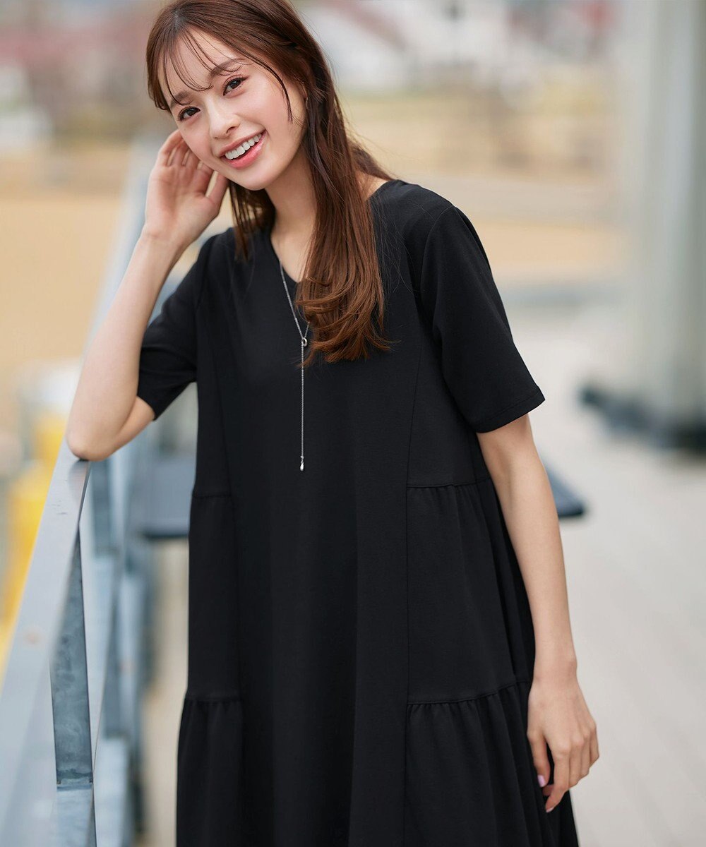 Tiaclasse 【小倉優子さん着用・洗える・接触冷感・汗ジミ防止】“サマさまカットソー”サイドティアードワンピース 