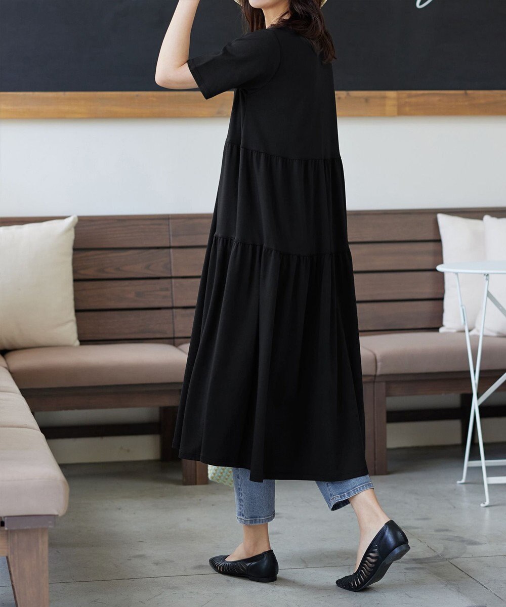 Tiaclasse 【小倉優子さん着用・洗える・接触冷感・汗ジミ防止】“サマさまカットソー”サイドティアードワンピース 