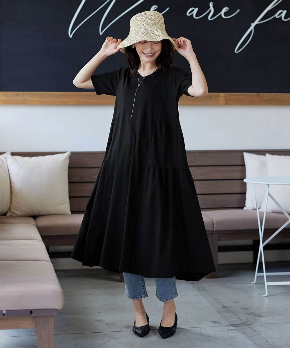 Tiaclasse 【小倉優子さん着用・洗える・接触冷感・汗ジミ防止】“サマさまカットソー”サイドティアードワンピース 