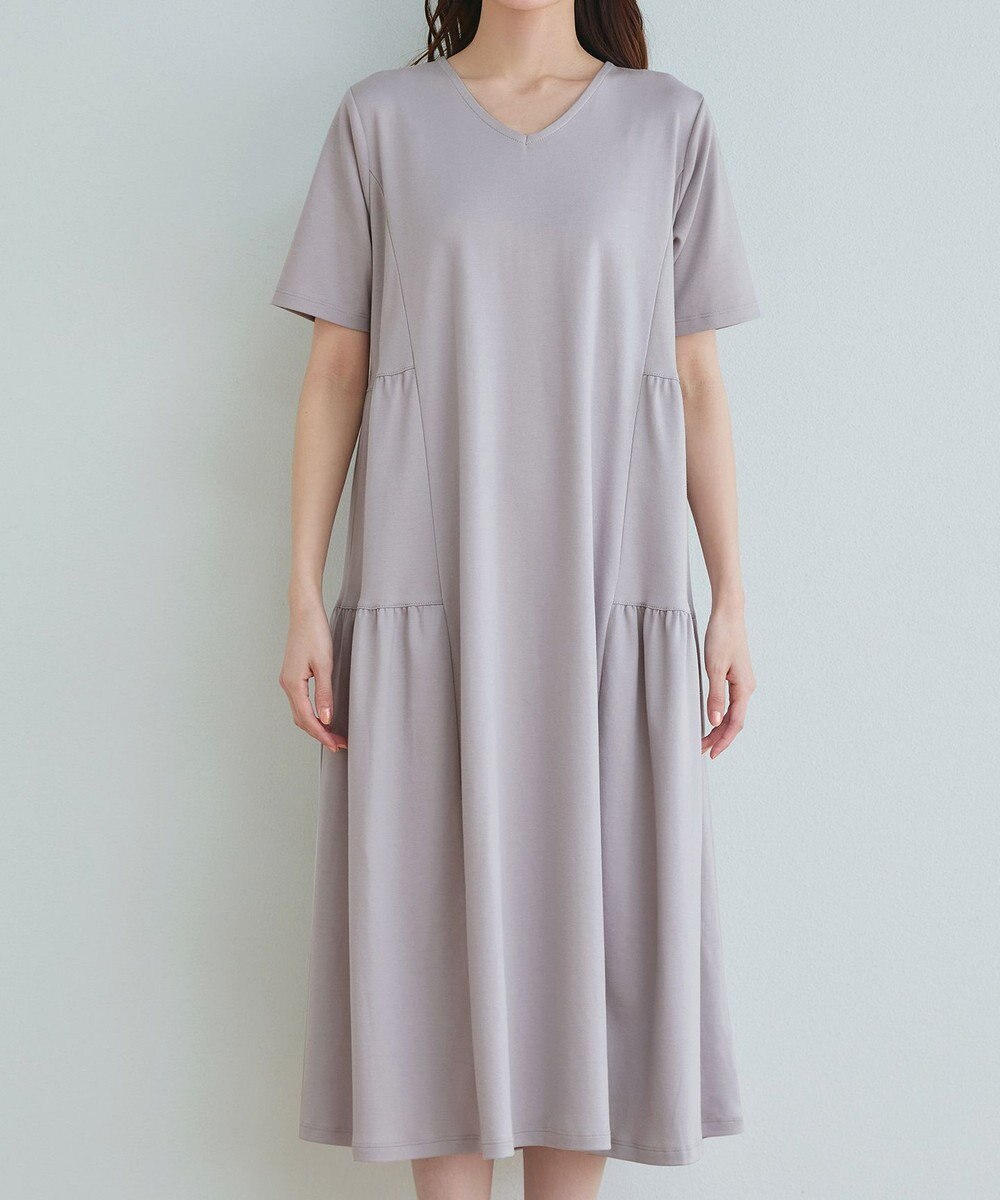 Tiaclasse 【小倉優子さん着用・洗える・接触冷感・汗ジミ防止】“サマさまカットソー”サイドティアードワンピース 