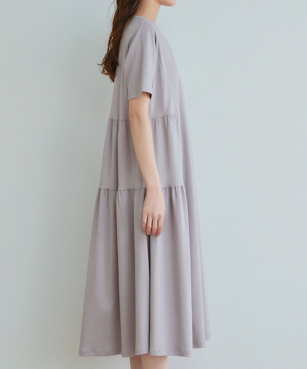 Tiaclasse 【小倉優子さん着用・洗える・接触冷感・汗ジミ防止】“サマさまカットソー”サイドティアードワンピース 