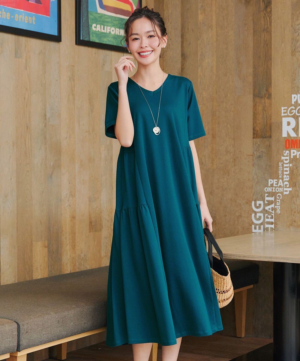 Tiaclasse 【小倉優子さん着用・洗える・接触冷感・汗ジミ防止】“サマさまカットソー”サイドティアードワンピース 