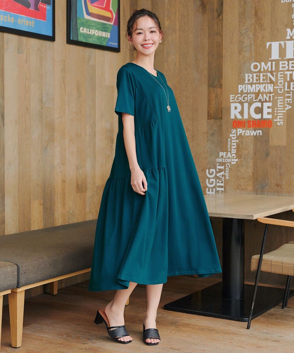 Tiaclasse 【小倉優子さん着用・洗える・接触冷感・汗ジミ防止】“サマさまカットソー”サイドティアードワンピース 