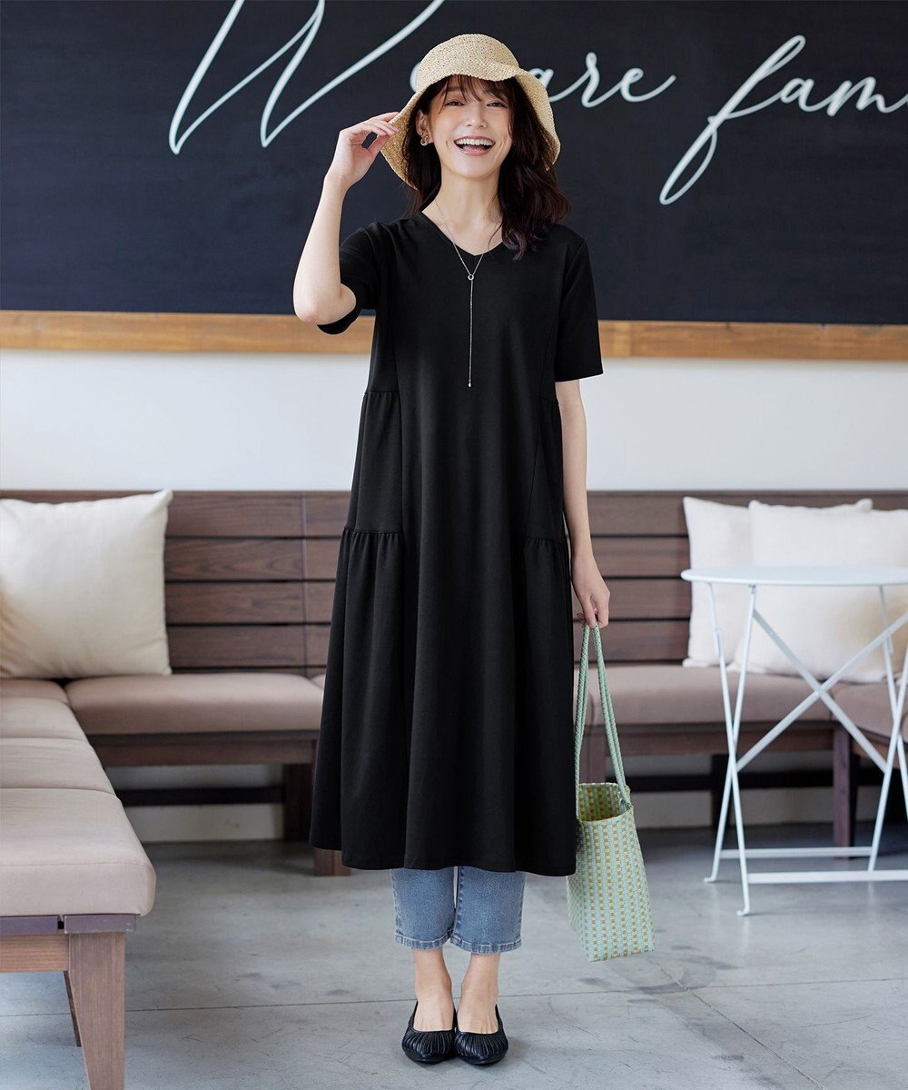 Tiaclasse 【小倉優子さん着用・洗える・接触冷感・汗ジミ防止】“サマさまカットソー”サイドティアードワンピース 