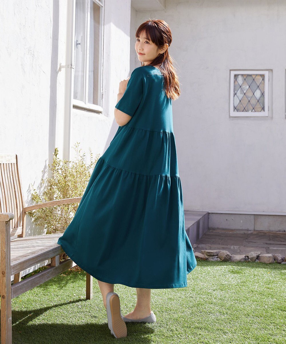 Tiaclasse 【小倉優子さん着用・洗える・接触冷感・汗ジミ防止】“サマさまカットソー”サイドティアードワンピース 