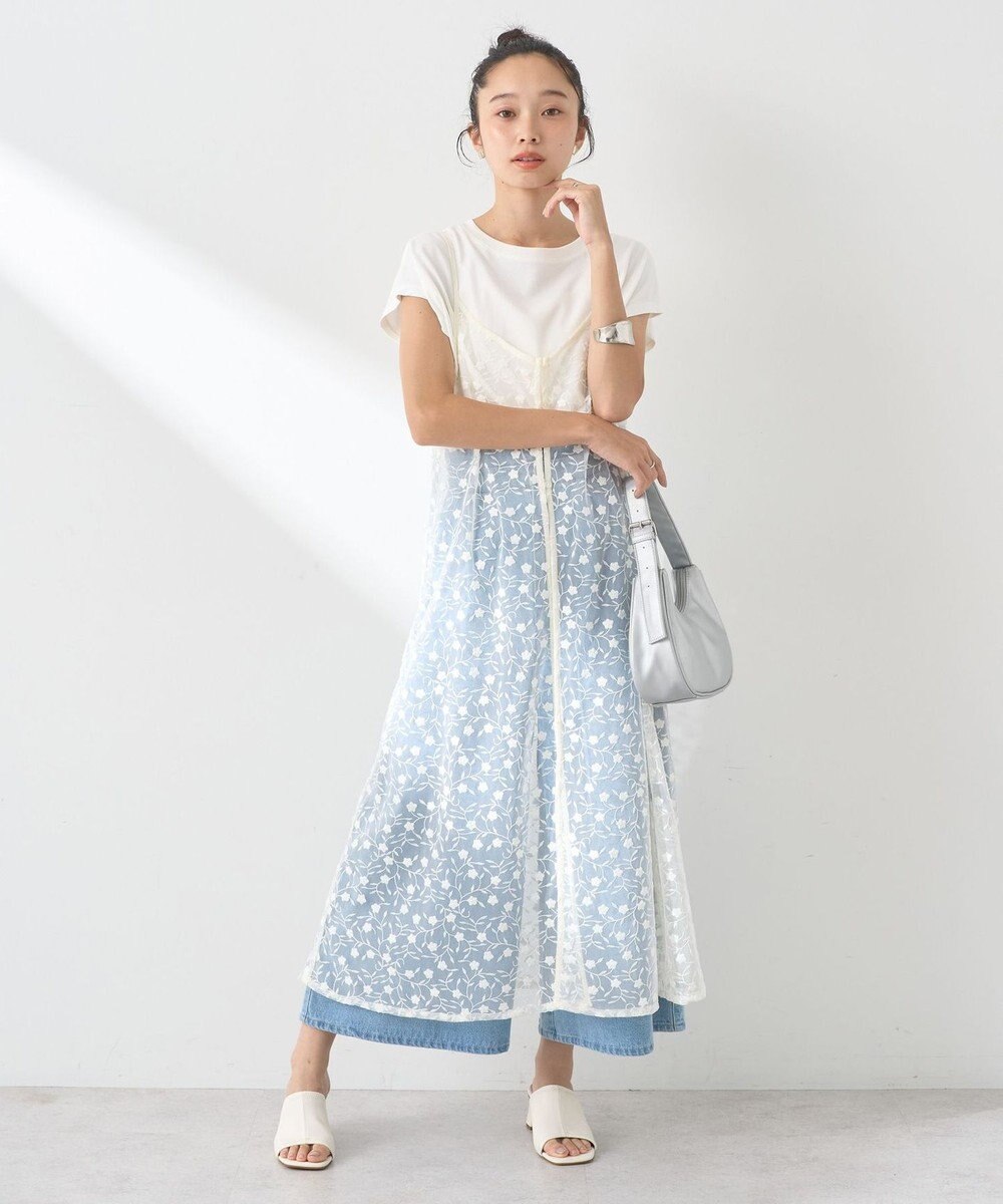 earth music&ecology チュールレースレイヤードキャミドレ 