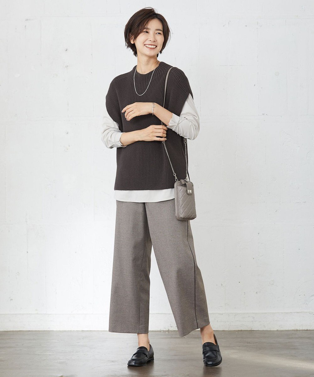 J.PRESS LADIES L 【洗える】Mixツイードチェック  セミワイド パンツ 